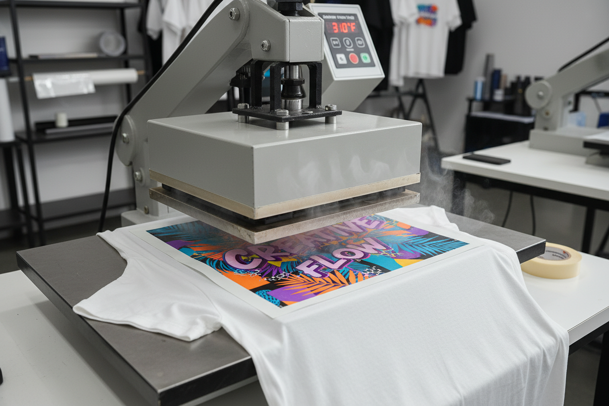 Transfer einer DTF folie auf ein Kleidungsstück